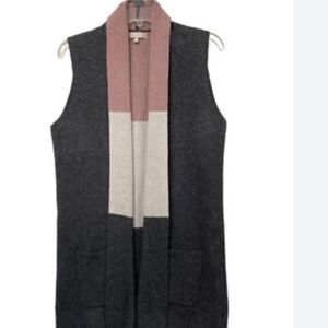 💗 Benedetta B Merino Wool & Cashmere Blend Open Front Vest – Gray & Pink – M ✨